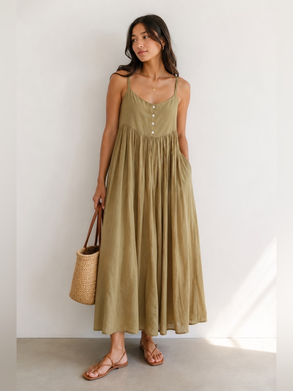 Kernel Cosmos Women's Midi Spaghetti-Strap Dress in Mustard